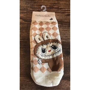 Labubu Character Argyle Ankle Socks Tan Cream Diamond Pattern New‎